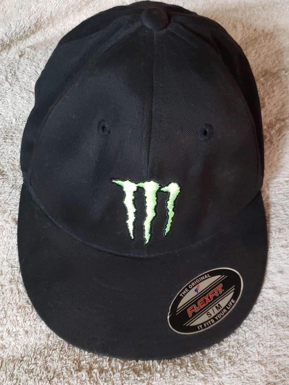 Monster Energy Black Flexfit Baseball Cap (S - M) - Black with Green Logo
